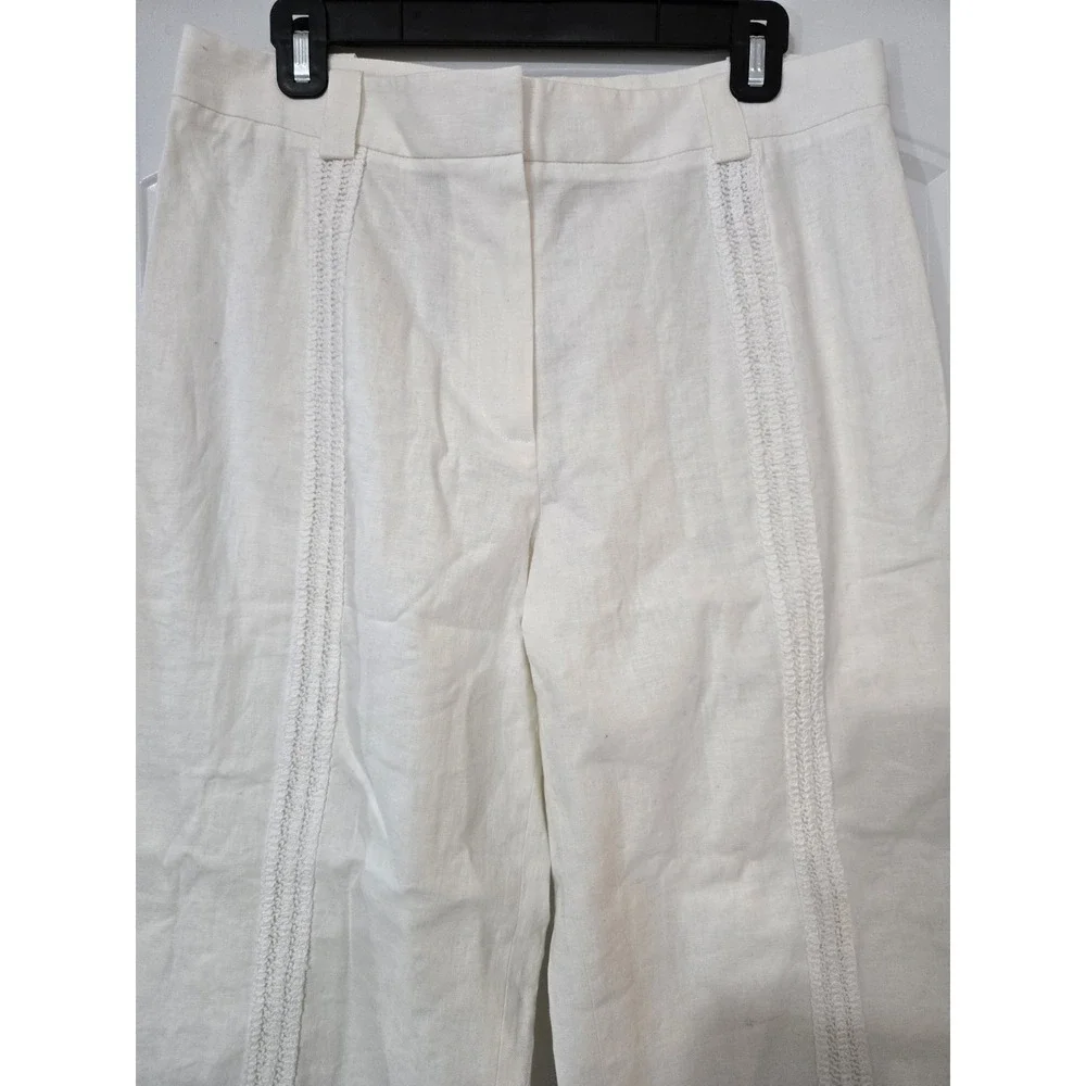 Zara Linen Blend Crochet Trousers Ecru Size L NWT